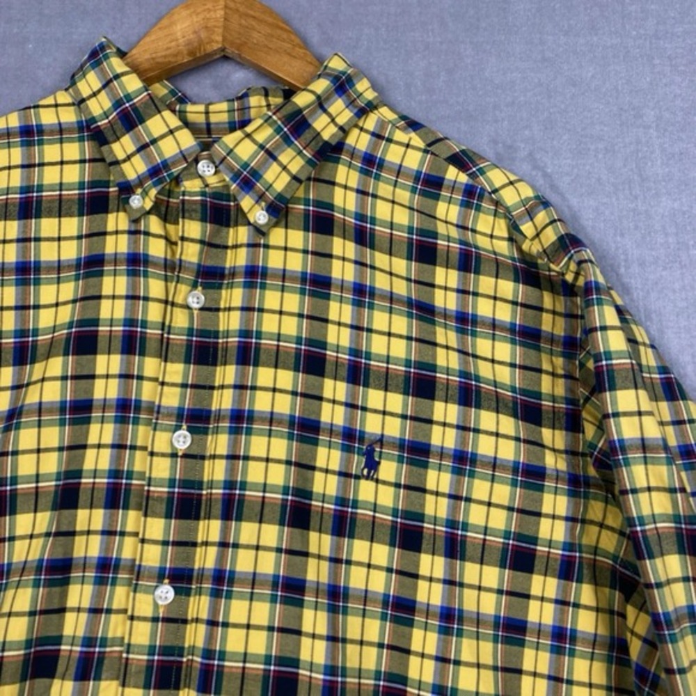 Vtg 90s Ralph Lauren Button Down Mens XXL Yellow Plaid Custom Fit Preppy Cabin‎ - Picture 3 of 9